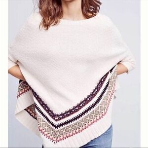 Anthropologie Sleeping On Snow Wool Cotton Poncho Cozy Heritage Sweater XS/S